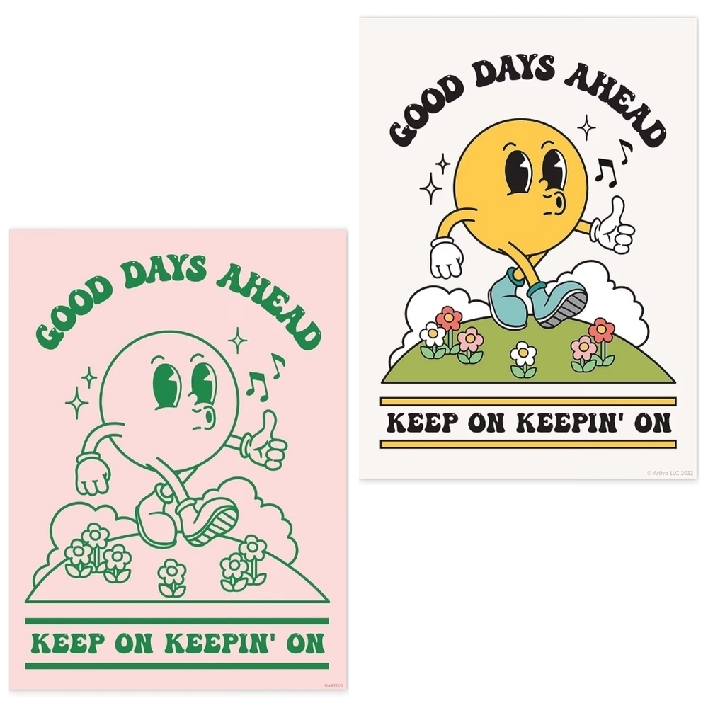 2 Pack "Good Days Ahead" Retro Inspired Poster Wall Art Print Poster 12×16 Inch